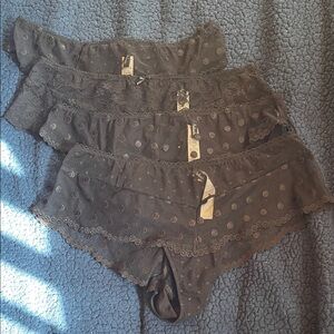 Aubade Black Polka Dot Lace Panties bundle of 4